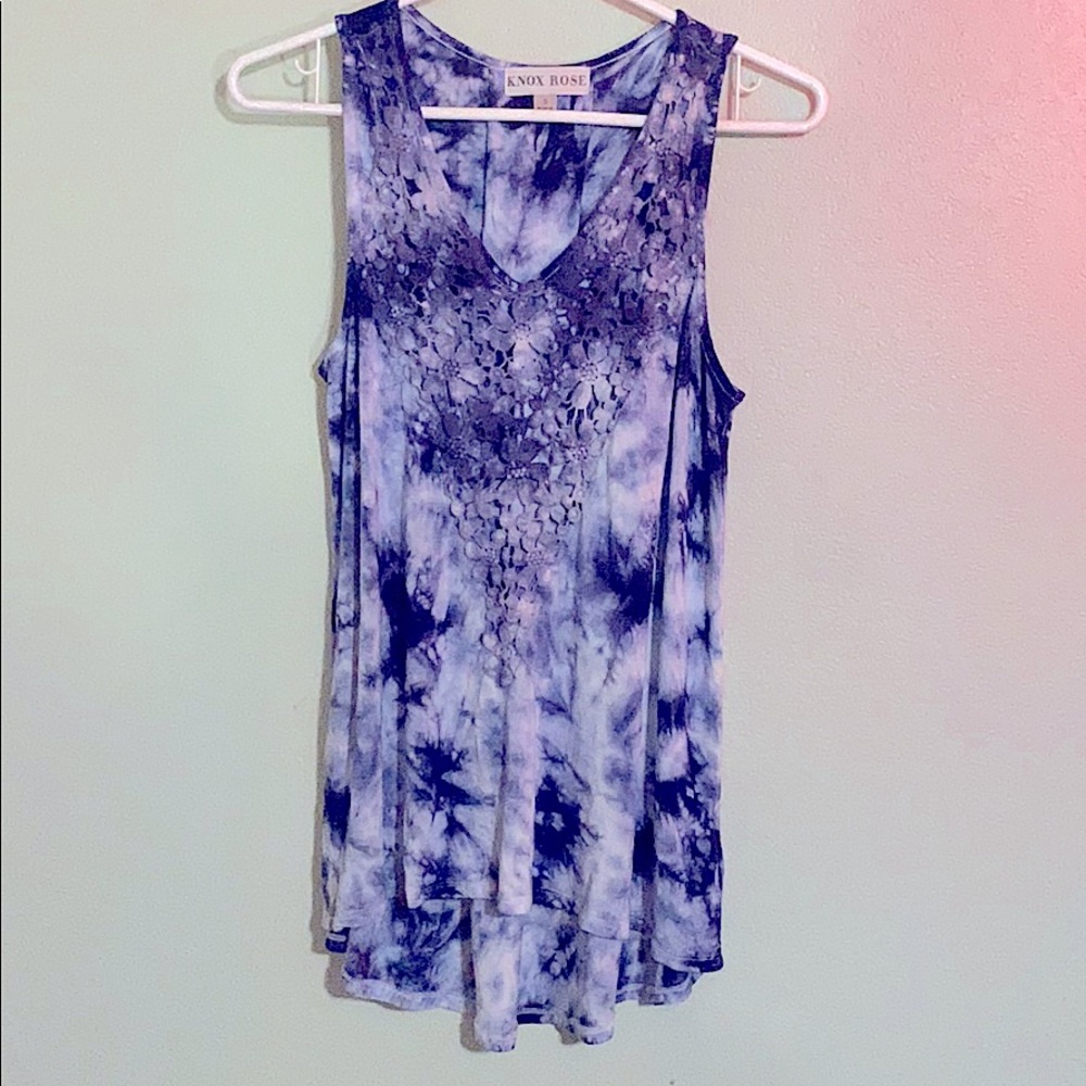NWOT Tie-Dye Tank Top Tunic w/floral crochet work.